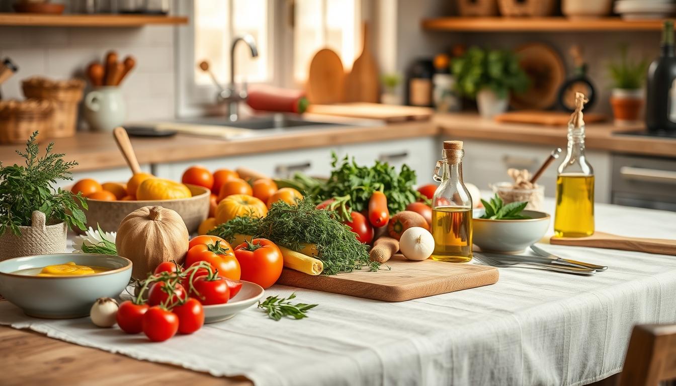 Balanced healthy meal prepared in a home kitchen